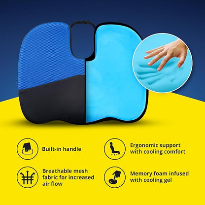 MICHELIN Memory Foam Seat Cushion 2-Pack - Gel Infused for Cooling Comfort, Orthopedic Ergonomic Support for Office Chair, Car Seat, Home, Travel - Breathable Mesh Cover with Portable Handle