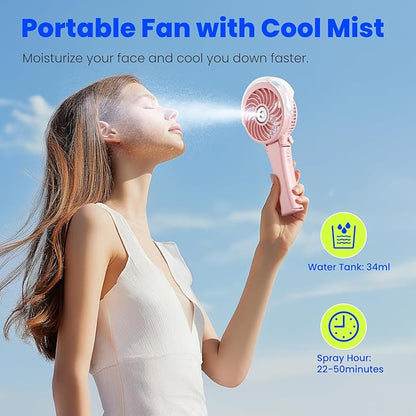 HandFan 2025 Upgraded Portable Misting Fan, Two Button Easy Operation, Handheld Rechargeable Mister Fan, Spray Water Mist Fans, Mini Electric Cooling Fans for Travel, Outdoors, Disney(Pink)
