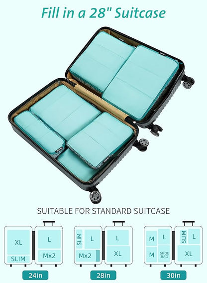 Bagail Ultralight Compression Cubes 7 Set - 3 Packing Cubes, 3 Organizers, and 1 Shoe Bag
