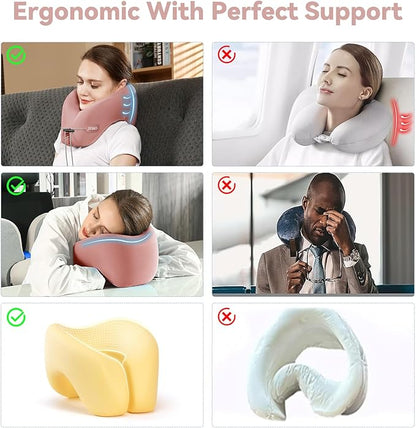 jiaao Neck Pillow Airplane, Ergonomic Memory Foam Travel Pillows for Long Flights, 3D Eye Masks, Ear Plugs and Portable Drawstring Bag, Napping Pillow for Home, Sleep Rest, Family and Travel Use