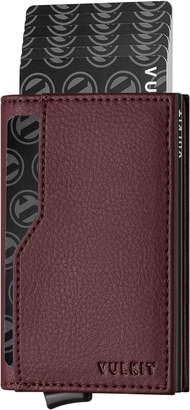 VULKIT Card Holder Wallet with Double ID Windows RFID Blocking Pop Up Wallet Minimalist Design for 12 Cards