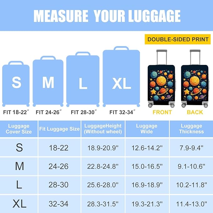 Space-Themed Luggage Cover – Durable Elastic Anti-scratch Travel Suitcase Protector with Wheel Access, Fits Most Carry-On and Checked Bags,L