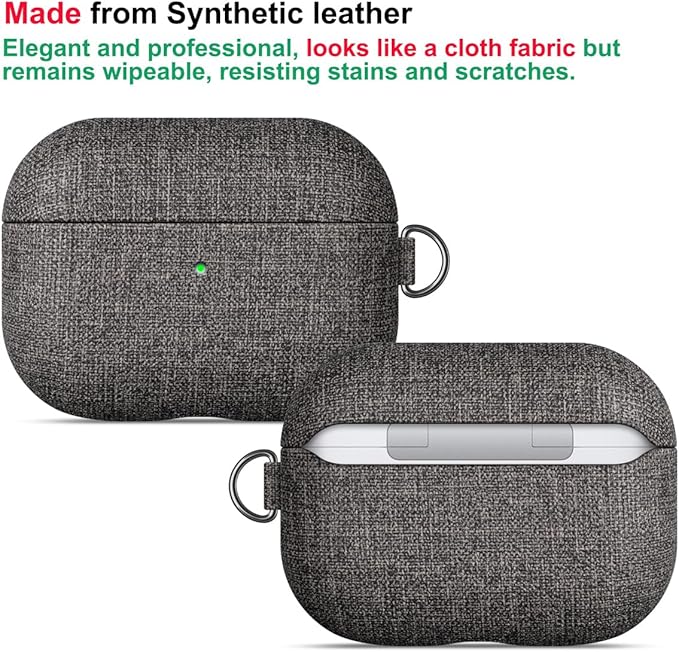 LOPIE for AirPods Pro 2nd Generation Case (Not for 3rd Gen) - Canvas Style Vegan Leather - Protective Hard Shell Cover with Clip - Handmade for AirPods Pro 2 Case Cover - Gray