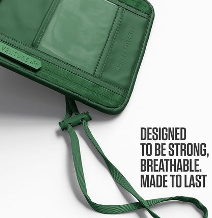 VENTURE 4TH Neck Wallet, RFID Blocking Passport Holder for Travel – Hidden Neck Pouch with 5 Compartments, Slim Lightweight Organizer with Adjustable Strap for Cash, Cards & Passport (Sleek Green)