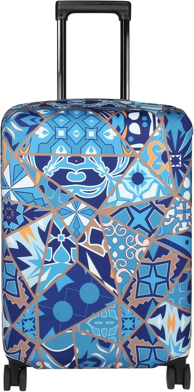 Explore Land Travel Luggage Cover Suitcase Protector Fits 23-26 Inch Case (Portuguese tiles, M)