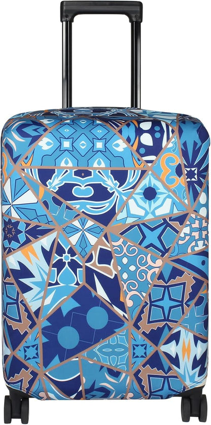 Explore Land Travel Luggage Cover Suitcase Protector Fits 23-26 Inch Case (Portuguese tiles, M)