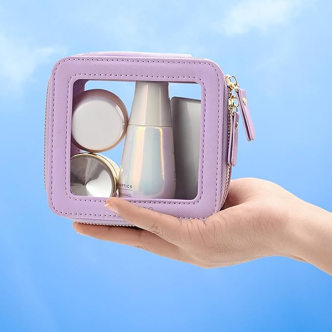 Aveniee Mini Clear Makeup Bag, Small Cosmetic Bags Travel Toiletry Pouch Organizer, TSA Approved Make up Case with Zipper, Car Bag for Essentials,Lilac