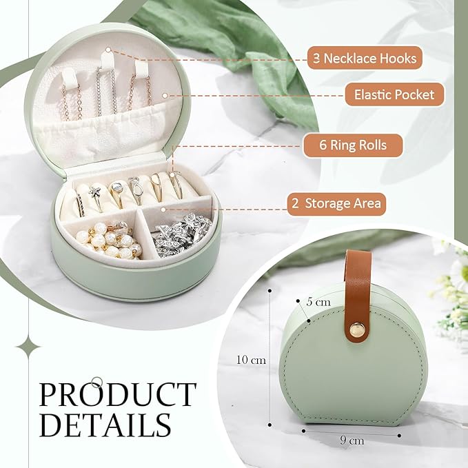 Weysat 12 Pack Travel Jewelry Case Mini Leather Bridesmaid Jewelry Gift Box Bulk, Half Moon Design, Detachable Handle, Small Earring Storage Organizer for Women Girls Bridesmaid Proposal Gifts(Green)