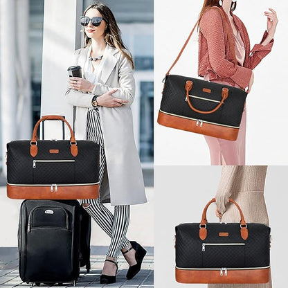 Weekender Bag for Women, Travel Duffel Bag Carry On Overnight Bag with Shoe Compartment Large Nylon Travel Weekend Tote Bag