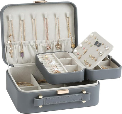 Travel Jewelry Case Large, Jewelry Box Large Jewelry Travel Organizer Jewelry Case with Handle, Best Gift for women Girls, Grey