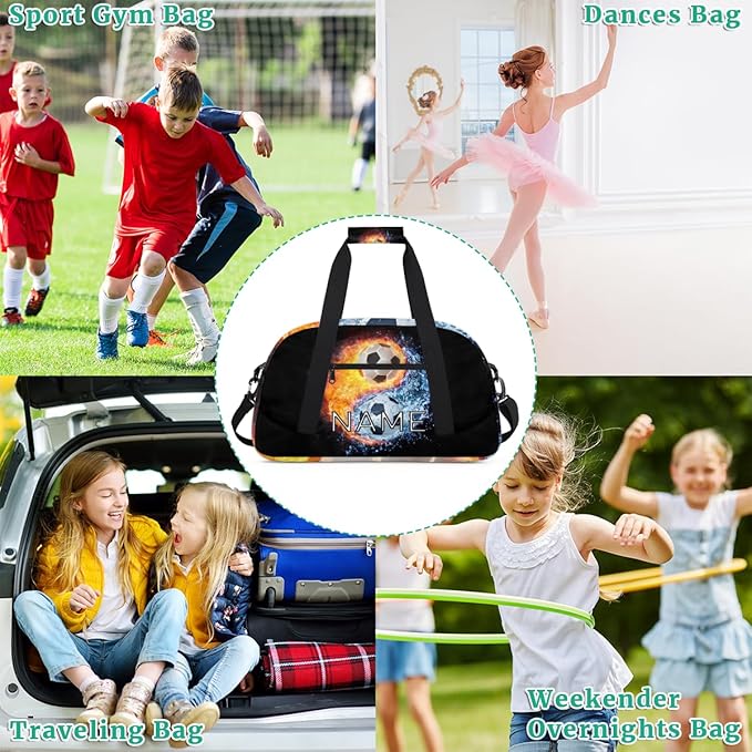Personalized Kids Duffel Bag for Girls Boys Traveling Soccer Yin Yang Tai Chi Small Sport Gym Bag Custom Overnight Weekender Tote Bag Carry on Teen Dance Bag for Gymnastic Ballet