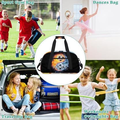 Personalized Kids Duffel Bag for Girls Boys Traveling Soccer Yin Yang Tai Chi Small Sport Gym Bag Custom Overnight Weekender Tote Bag Carry on Teen Dance Bag for Gymnastic Ballet