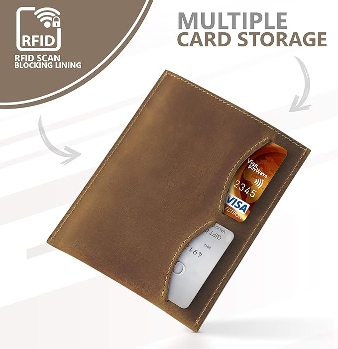 WANDERINGS Leather Passport Holder - Ideal for Travel - Handmade Genuine Leather Wallet with Passport Pocket and Card Slots - RFID Blocking for Security Against Data Theft