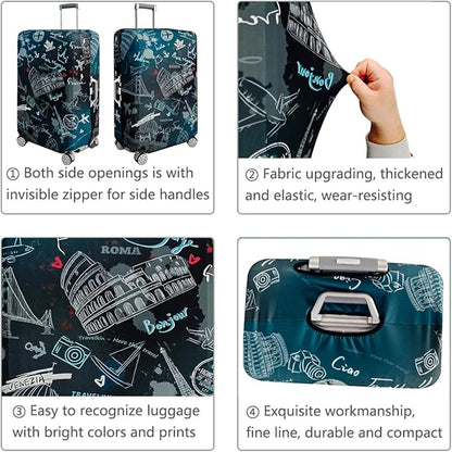 fancyfree Luggage Cover Washable Suitcase Protector Anti-scratch Suitcase cover (Travel Graffiti, S(18"-21" luggage))