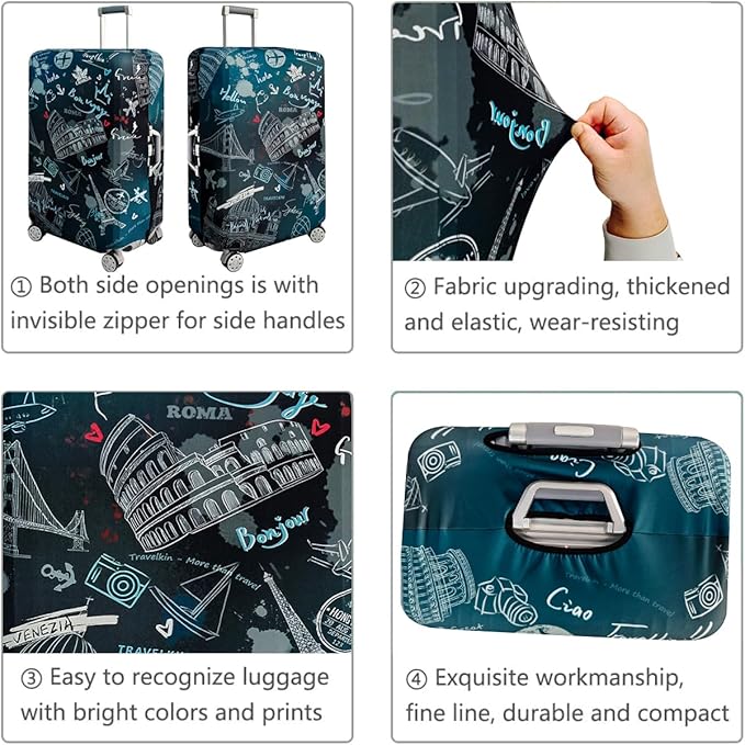 fancyfree Luggage Cover Washable Suitcase Protector Anti-scratch Suitcase cover (Travel Graffiti, L(25"-28" luggage))