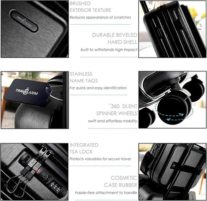 20 Inch Carry On Luggage 22x14x9 Airline Approved, Carry On Suitcase with Wheels, Hard-shell Carry-on Luggage, Durable Luggage Carry-On, Black Small Suitcase with Cosmetic Case