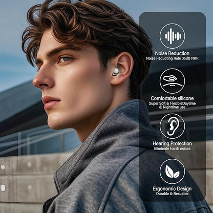 Ear Plugs, 35dB Silicone Earplugs with 4 Eartips and Carrying Case, Reusable Noise-Reducing Earplugs for Sleep, Everyday Noise Relief with Clear Speech for Sleep, Work, Study, Focus, Black