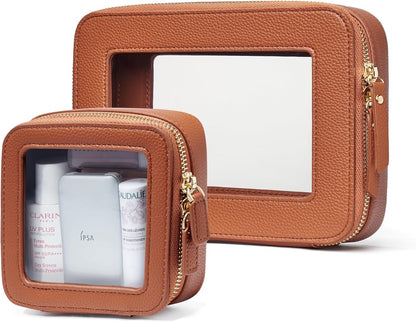 Popvibe Clear Makeup Bag Travel Cosmetic Case Transparent Toiletry Bag with Zipper, Portable Make Up Organizer Traveling Compact Car Bag for Essentials