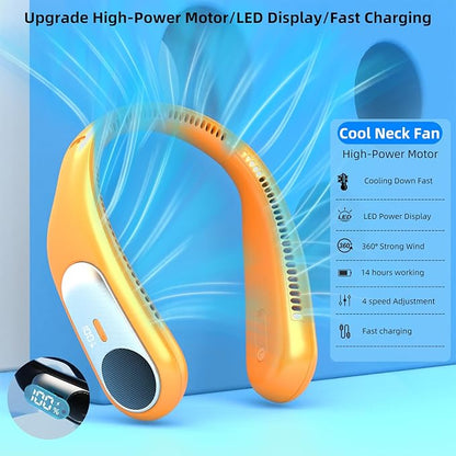 Portable Neck Fan,Personal Wearable Bladeless Fan,LED Display,4-Speeds,6000mAh USB Rechargeable,360° Strong Cooling Wind,Hands Free,Long Lasting,Birthday Gifts for Men Women Dad Mom (Orange)