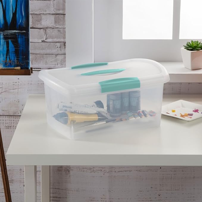 Sterilite Medium Nesting ShowOffs, Stackable Small Storage Bin with Latching Lid and Handle, Plastic Container to Organize Home, Clear, 18-Pack