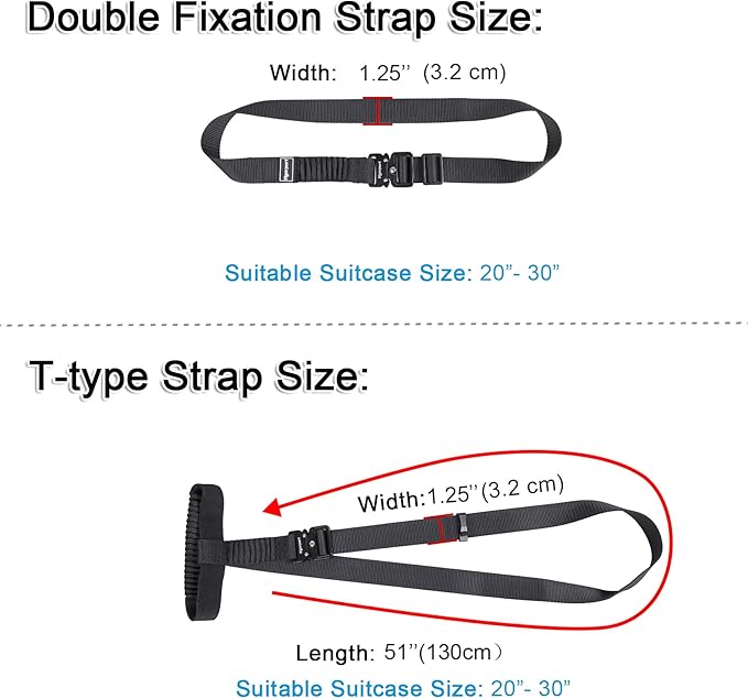 Vigorport Luggage Straps, Straps for Suitcase, Add A Bag Stretchable Attachment Accessories for Connect Your 3 Luggage Together (Black, 1.25" Width)