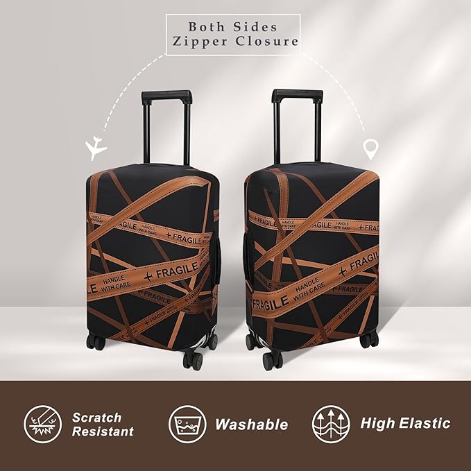 Explore Land Travel Luggage Cover Suitcase Protector Fits 27-30 Inch Case (Gold Fragile, L)