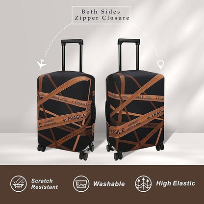 Explore Land Travel Luggage Cover Suitcase Protector Fits 27-30 Inch Case (Gold Fragile, L)
