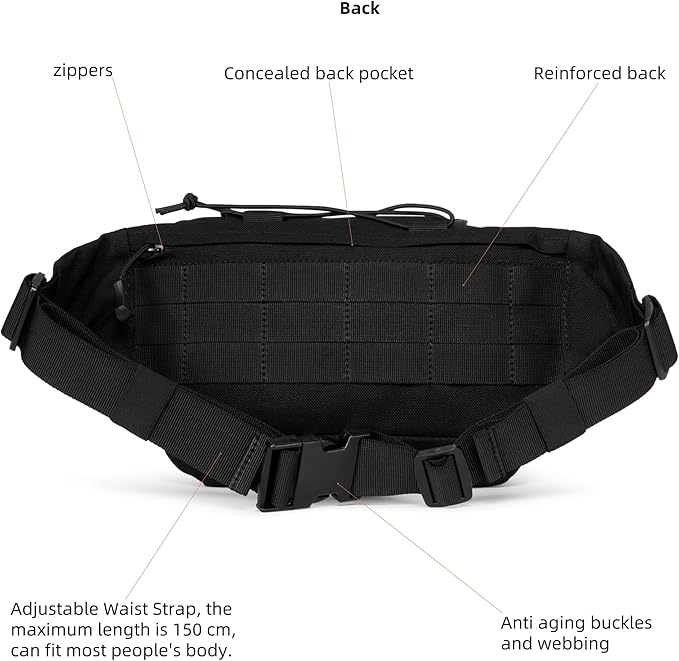 3.5L Military Tactical Fanny Pack | Molle, Quick Access, EDC, Hiking, Travel, Fit Most Men's Waist (Black)