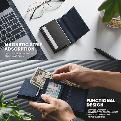 VULKIT Pop up Wallet Minimalist Cash Wallets RFID Blocking Leather Smart Credit Card Holder with Magnetic Closure for Men