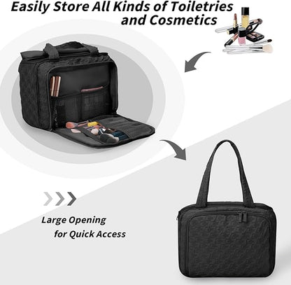 SUNRISING Travel Toiletry Bag Makeup Bag for Women, Large Water-Resistant Travel Cosmetic Make Up Bag with Handle，Travel Toiletry Bags for Compartments Accessories Essentials-Black