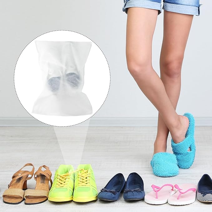 Sweetude 200 Pcs Dust Proof Shoe Bag Drawstring Storage Bag Non Woven Fabric Handbag Shoe Covers for Travel Breathable Pouch Portable Storage Organizer for Purse Boot, 11.81 x 15.75 Inch(White)
