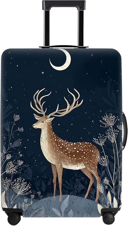 Deer Luggage Cover – Elegant Night Forest Suitcase Protector, Stretchable Waterproof Travel Luggage Sleeve Christmas Holiday Gift,M