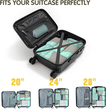 Compression Packing Cubes 8 Set, Dual Zipper Compression Packing Cubes for Travel, See-Through Mesh Packing Bags for Suitcases, packing cubes with shoe bag