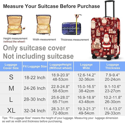 Allover Christmas Luggage Cover - Red Background with Santa, Gifts and Snowmen Pattern, Dense Holiday Design for 28 30 Inch Travel Bag