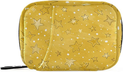 Cute Golden Stars and Dots Travel Pill Organizer Case Box Container Weekly Portable Vitamin Medicine Holder Storage Bag with Zipper Removable