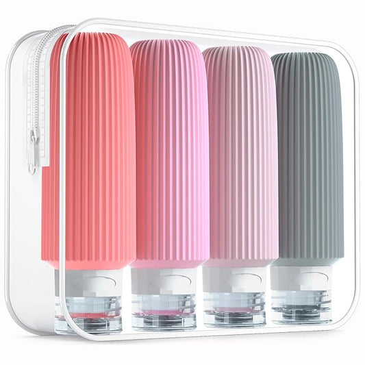 Travel Bottles for Toiletries, Large 6oz Travel Size Containers, BPA Free Leak Proof Tubs Refillable Liquid Accessories with Toiletry Bag for Cometic Shampoo and Lotion Soap (4 Pack)