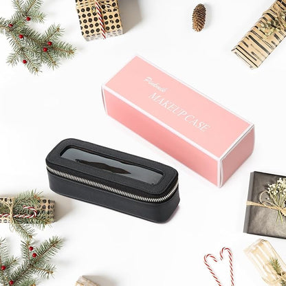 Pinkmik Makeup Brush Bag Slim Clear Makeup Bag Transparent Travel Cosmetic Case & Toiletry Bag with Zipper Small Beatuy Makeup Bag Purse Organizer for Women (Black, SLIM)