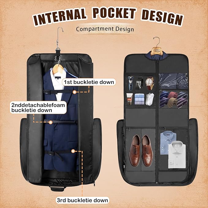 Garment Bag Travel Large Leather Carry On Suit Bag with Strap for Business Hanging Suitcase Luggage Bags for Men Women (Grey)