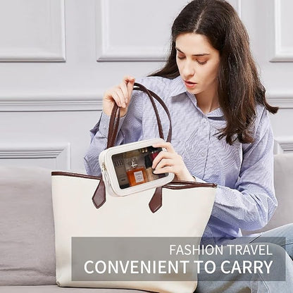 Pinkmik Clear Makeup Bag for Women Waterproof Travel Cosmetics and Toiletries Case Portable Makeup Oaganizer Bag Clear Car Bag with Zipper(White, M+L-1)