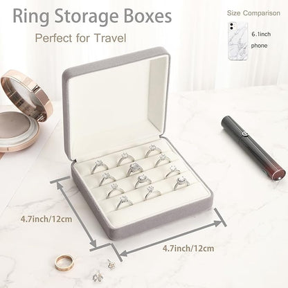 Ring Storage Boxes for Multiple Rings, Compact and Stylish Travel Jewelry case, Portable Small jewelry Organizer Box Tray Gift for Women, Girl(Grey)