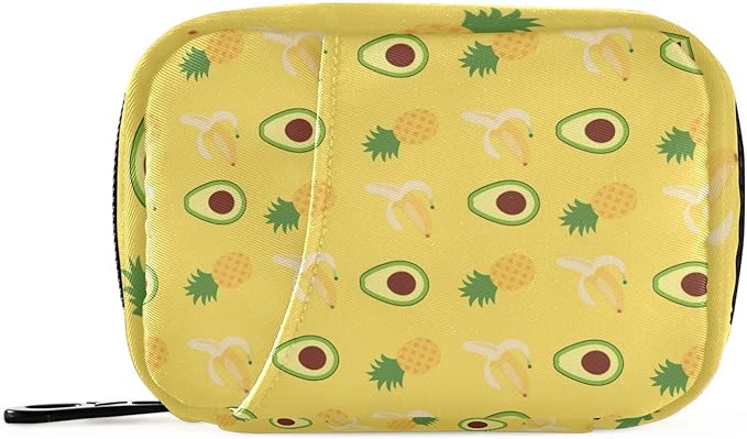 Pill Organizer Box Case Weekly Travel Pill Container Holder 7Day Cute Vitamin Organizer Dispenser Sorter Planner Storage Small Compact Pineapples Avocado Banana Yellow08