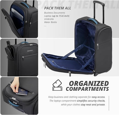 Verage Under Seat Luggage with Wheels, Softside Expanable Small Suitcase Carry On Luggage Bags for Airlines Airplanes Short Trip Men Women (Grey, 16-Inch Rolling Underseat)