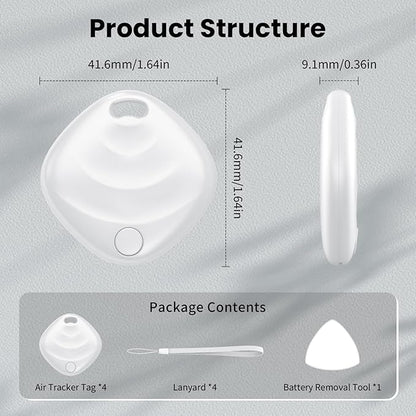 Air Tracker Tags-4 Pack, Smart Bluetooth Tracker Works with Apple Find My (iOS Only), Tracking Tag with Lanyard, Item Finder for Luggage, Key, Suitcases, Replaceable Battery(Not for Android Devices)