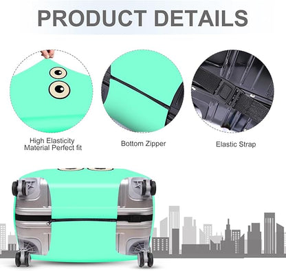 ANNA QUEEN Funny Cartoon Eyes Luggage Cover, Mint Suitcase Protector with Cute Big Eyes Design, Travel Suitcase Cover for 24-26 Inch Luggage, Stretchable & Washable Spandex Travel Accessories