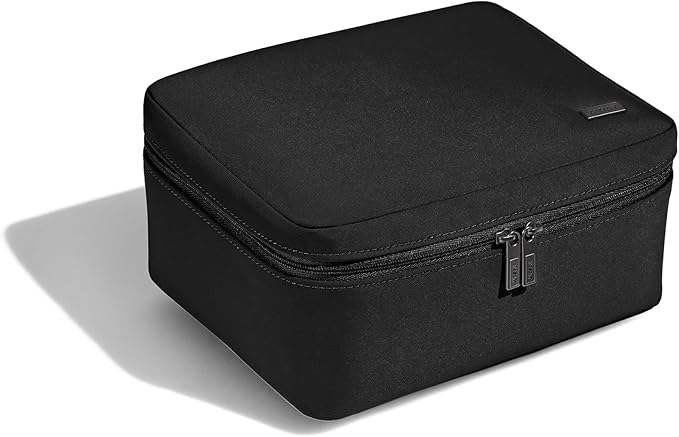 Away Cosmetics Bag, Makeup Bag with Detachable Brush Roll, Waterproof, Clear Zip Pockets, Travel Friendly, Jet Black