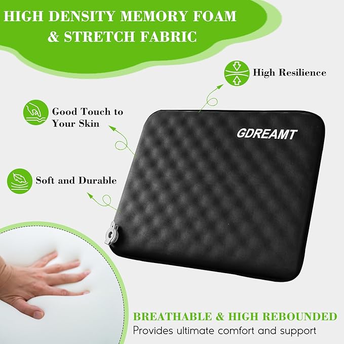 Inflatable Seat Cushion, Self-Inflating Memory Foam Stadium Seats Cushion Portable Camping Air-Foam Sitting Pad for Travel Airplane Car Bleachers Backpacking Office, Lightweight & Compact