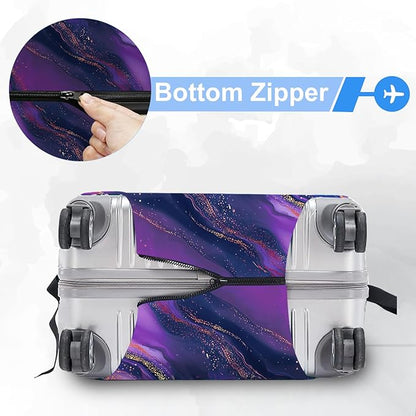 FOREVER QUEEN Luxury Purple Gold Marble Luggage Cover Suitcase Protector Suitcase Cover Anti-Scratch,Stretchable Bag Cover Washable Durable Polyester