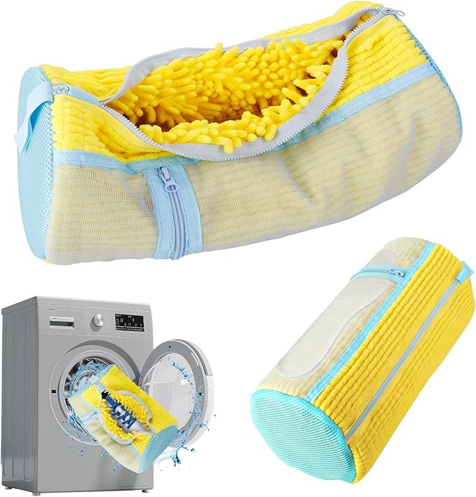 Shoe Washing Machine Bag 2 Pcs XL, Shoe Laundry Bag for Washer with Self-Locking Zipper, 360°Deep Clean Effectively Protects Shoes Suitable for Sneaker, Tennis and Other Types of Shoes (Yellow)