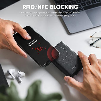 VULKIT Pop up Wallet Minimalist Cash Wallets RFID Blocking Leather Smart Credit Card Holder with Magnetic Closure for Men