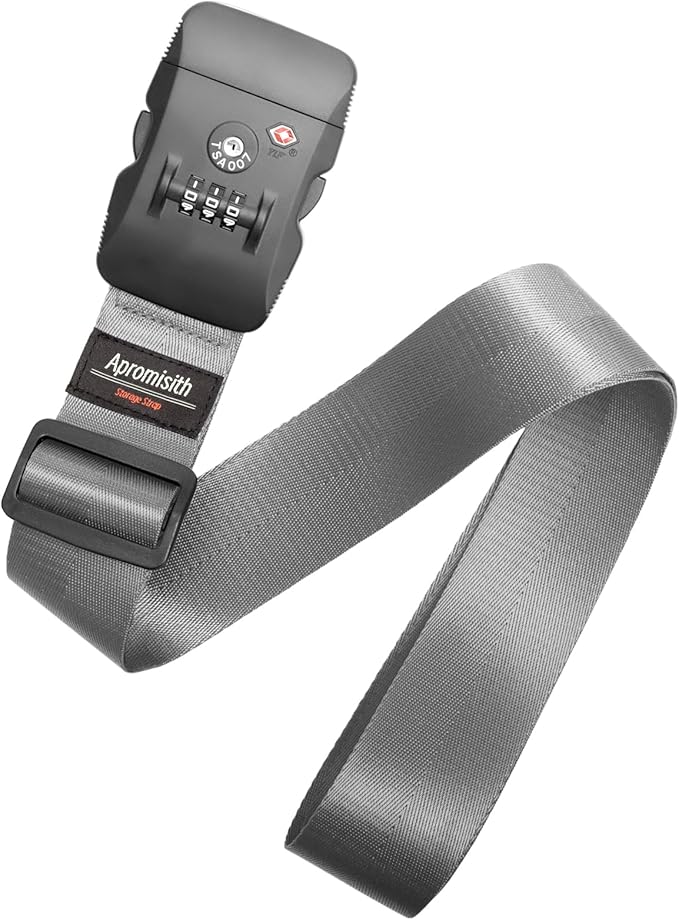 Luggage Strap Belt for 20"-32" Suitcase with TSA Approved 3-Dial Combination Lock Wide Adjustable Packing Straps Travel Accessories, Grey